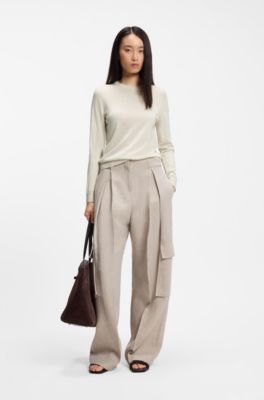 Slim-fit crew-neck sweater in merino wool, Natural