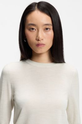 Slim-fit crew-neck sweater in merino wool, Natural