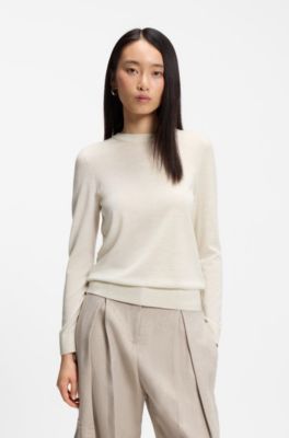 Slim-fit crew-neck sweater in merino wool, Natural