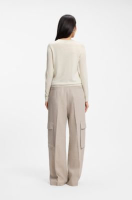 Slim-fit crew-neck sweater in merino wool, Natural