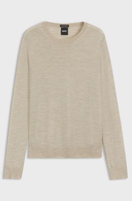 Slim-fit crew-neck sweater in merino wool, Light Beige