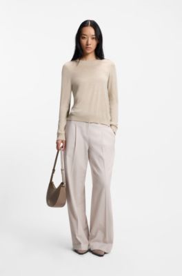 Slim-fit crew-neck sweater in merino wool, Light Beige