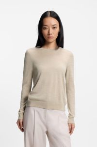 Pull à col rond en fine maille de laine mérinos, Beige clair