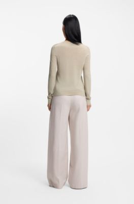 Slim-fit crew-neck sweater in merino wool, Light Beige