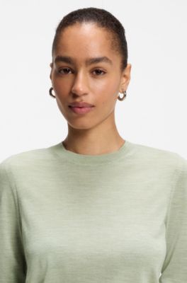 Slim-fit crew-neck sweater in merino wool, Light Green