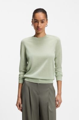 Slim-fit crew-neck sweater in merino wool, Light Green