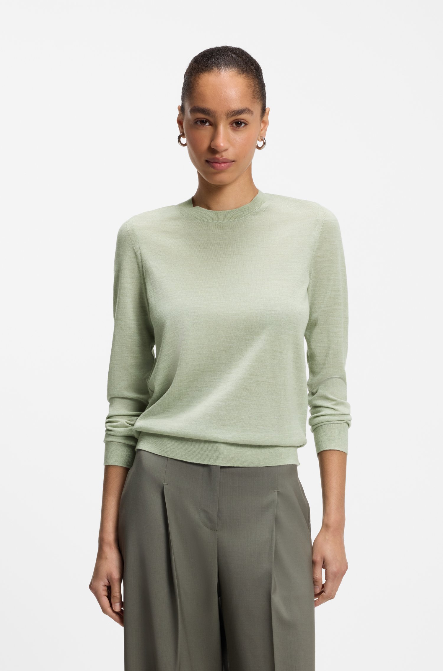 Boss Slim-fit crew-neck sweater in merino wool stickade tröjor dam