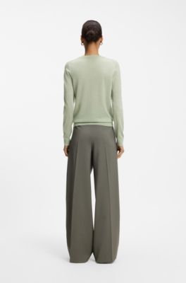 Slim-fit crew-neck sweater in merino wool, Light Green