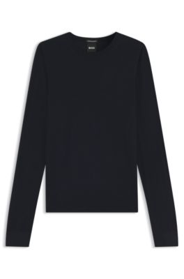 Slim-fit sweater in merino wool, Dark Blue