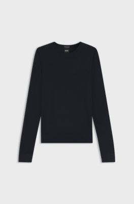 Slim-fit crew-neck sweater in merino wool, Dark Blue