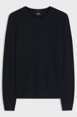 Slim-fit crew-neck sweater in merino wool, Dark Blue