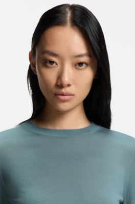 Slim-fit sweater in merino wool, Light Blue