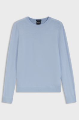 Slim-fit crew-neck sweater in merino wool, Light Blue