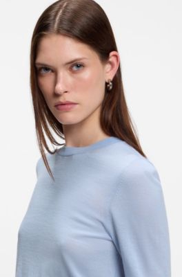 Slim-fit crew-neck sweater in merino wool, Light Blue
