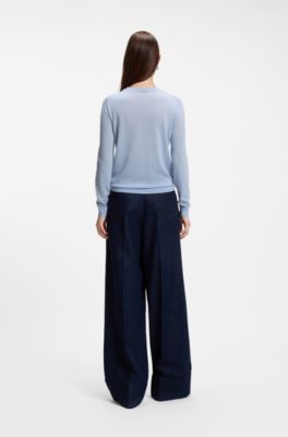 Slim-fit crew-neck sweater in merino wool, Light Blue