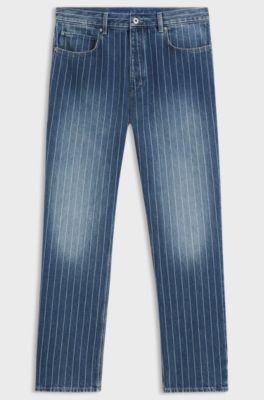 Baggy-fit jeans in blue pinstriped denim, Blue