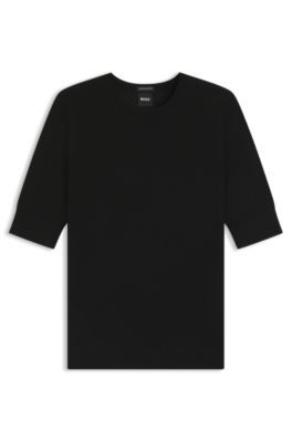Kurzarm-Pullover aus Merinowolle, Schwarz