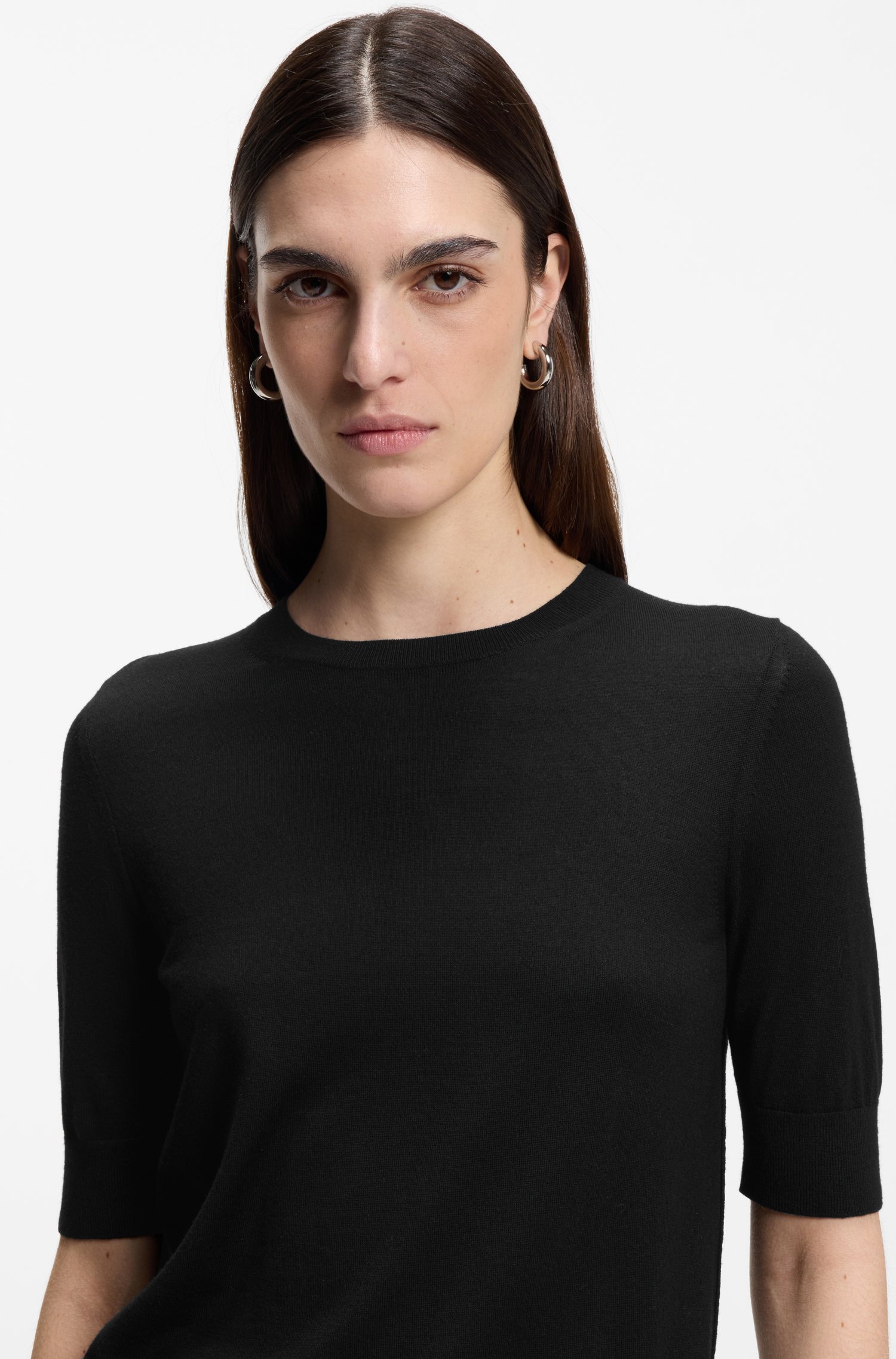 Boss Slim-fit short-sleeved sweater in superfine merino wool stickade tröjor dam – bild 3