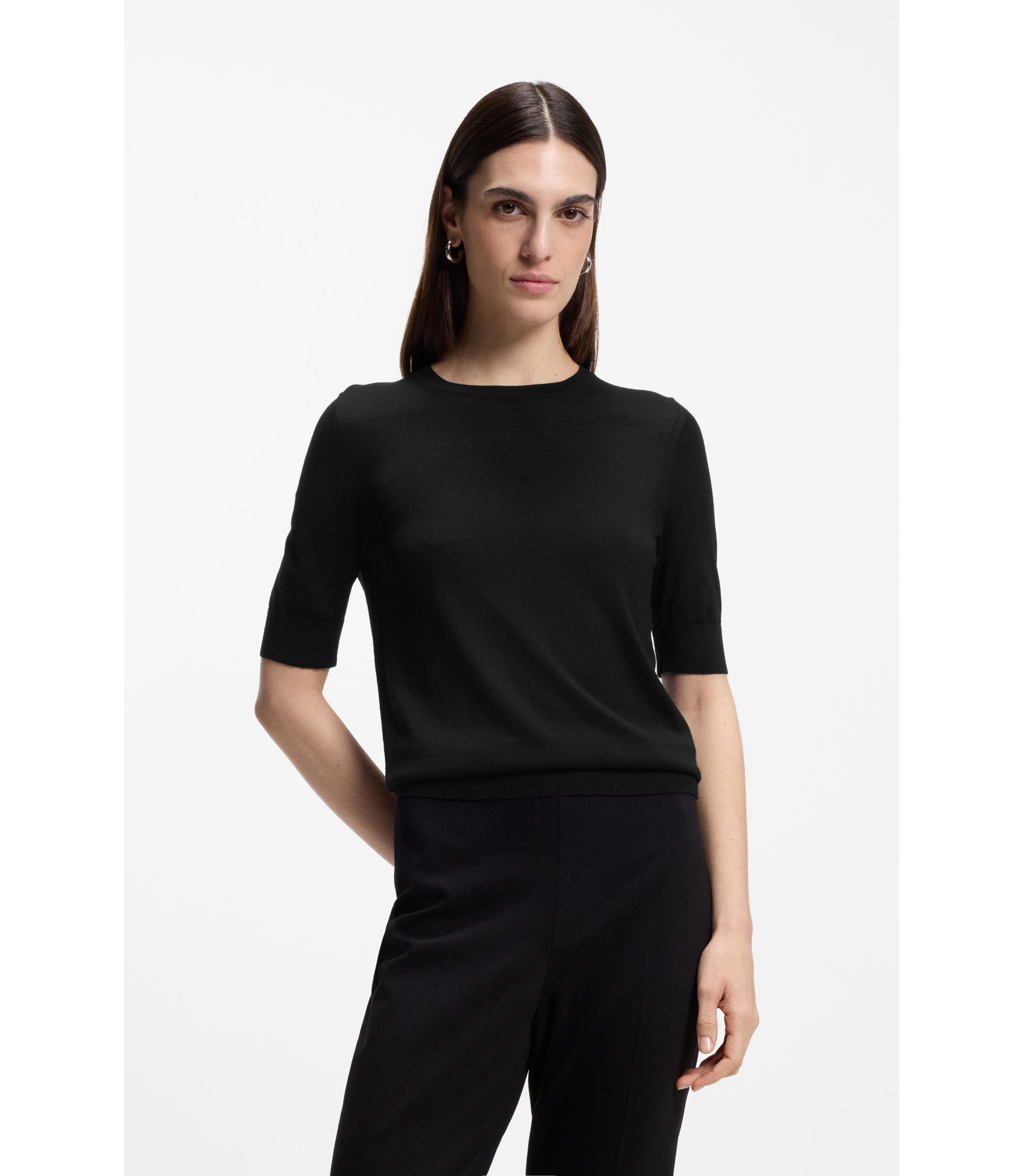 Kurzarm-Pullover aus Merinowolle