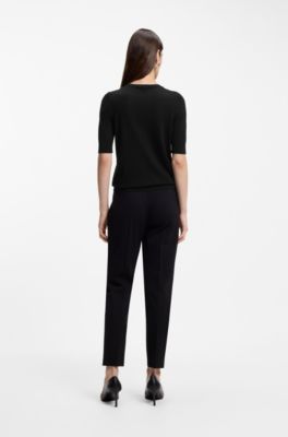 Slim-fit short-sleeved sweater in superfine merino wool, Black