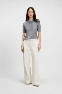 Short-sleeved sweater in merino wool, Light Grey