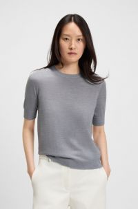 Knit sweater in virgin wool, Light Grey
