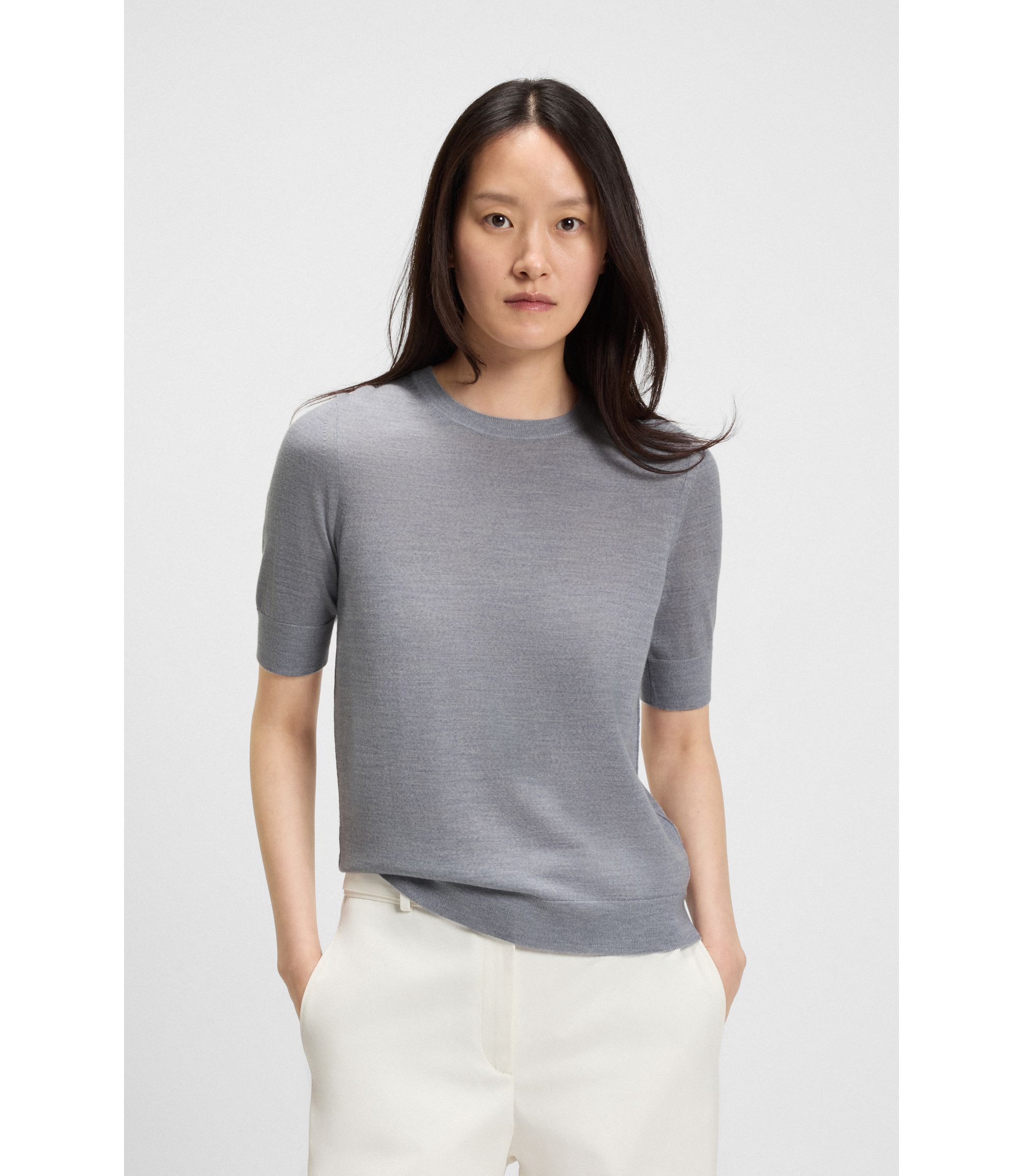 Kurzarm-Pullover aus Merinowolle