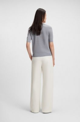 Short-sleeved sweater in merino wool, Light Grey