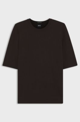 Slim-fit short-sleeved sweater in superfine merino wool, Dark Brown