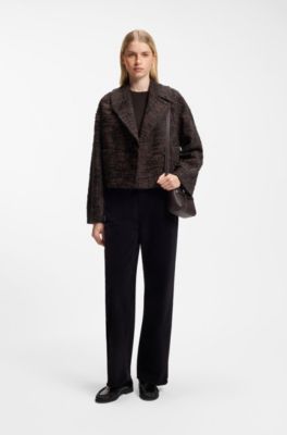 Slim-fit short-sleeved sweater in superfine merino wool, Dark Brown