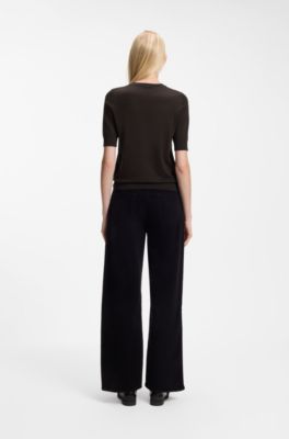Slim-fit short-sleeved sweater in superfine merino wool, Dark Brown