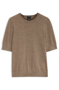 Slim-fit short-sleeved sweater in superfine merino wool, Brown