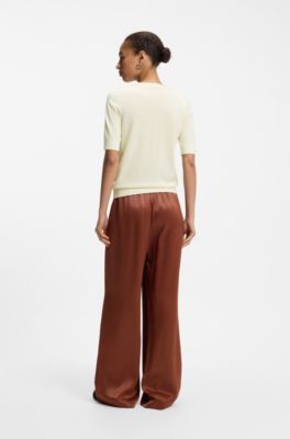 Short-sleeved sweater in merino wool, Light Beige