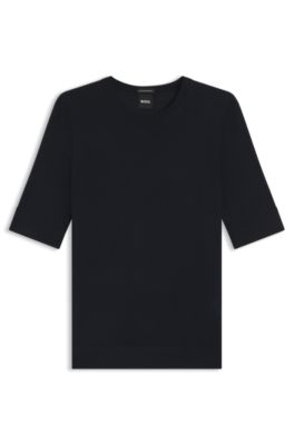 Short-sleeved sweater in merino wool, Dark Blue