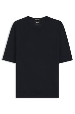 Slim-fit short-sleeved sweater in superfine merino wool