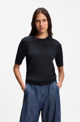Merino-wool knit T-shirt, Dark Blue