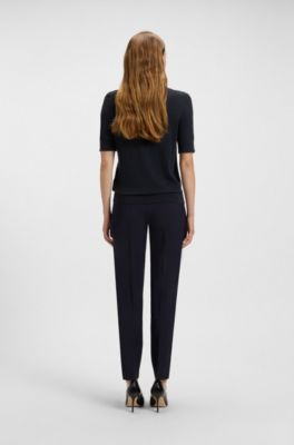 Pull &agrave; manches courtes en laine m&eacute;rinos, Bleu fonc&eacute;