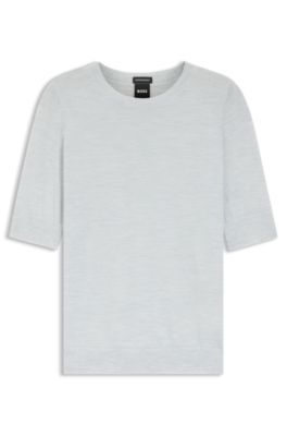 Short-sleeved sweater in merino wool, Light Blue