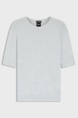 Slim-fit short-sleeved sweater in superfine merino wool, Light Blue