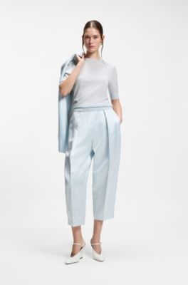 Slim-fit short-sleeved sweater in superfine merino wool, Light Blue