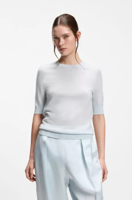 Short-sleeved sweater in merino wool