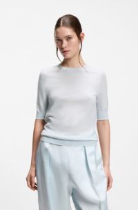 Short-sleeved sweater in merino wool, Light Blue