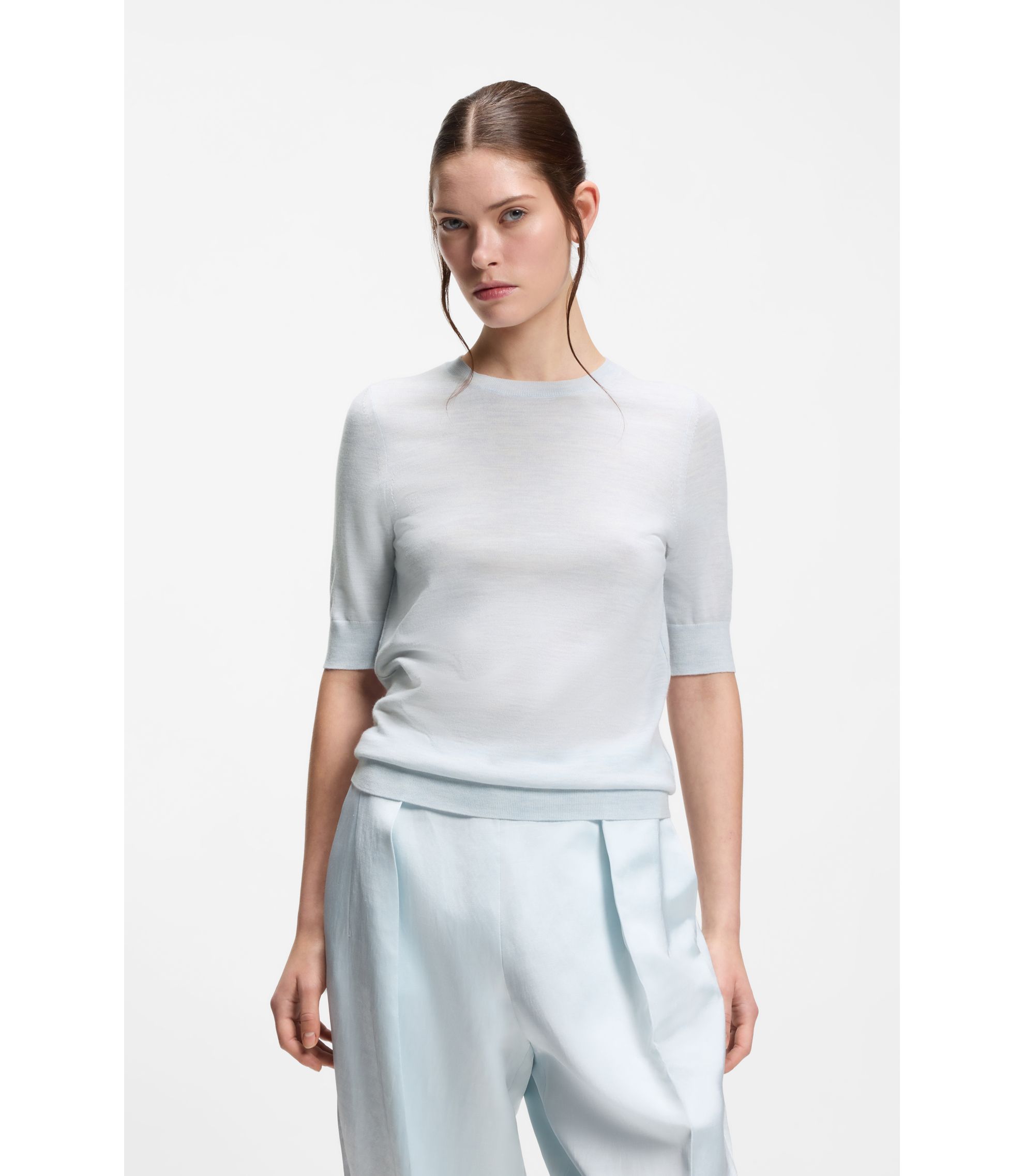 Kurzarm-Pullover aus Merinowolle