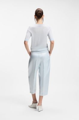 Slim-fit short-sleeved sweater in superfine merino wool, Light Blue