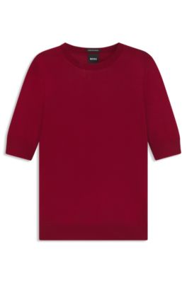 Short-sleeved sweater in merino wool, Dark Red