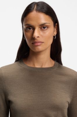 Slim-fit short-sleeved sweater in superfine merino wool, Brown