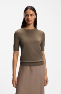 Short-sleeved sweater in merino wool, Brown