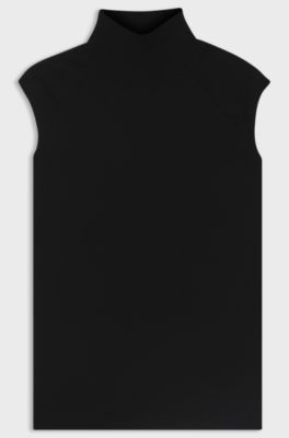 Sleeveless top in merino wool with mock neckline, Black