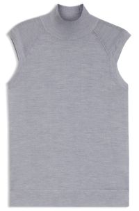 High-neck top in merino wool, Light Grey