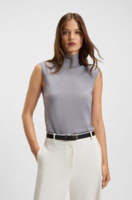 &Auml;rml&ouml;s topp i merinoull med mock neck, Ljusgr&aring;